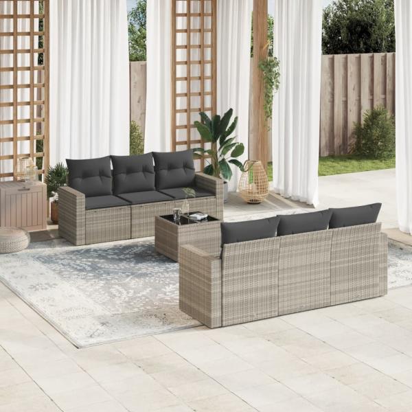 ARDEBO.de - 7-tlg. Garten-Sofagarnitur mit Kissen Hellgrau Poly Rattan