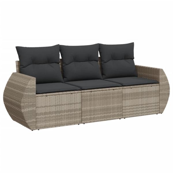 ARDEBO.de - 3-tlg. Garten-Sofagarnitur mit Kissen Hellgrau Poly Rattan