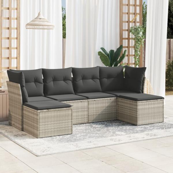 ARDEBO.de - 6-tlg. Garten-Sofagarnitur mit Kissen Hellgrau Poly Rattan