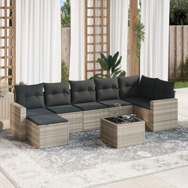 ARDEBO.de - 8-tlg. Garten-Sofagarnitur mit Kissen Hellgrau Poly Rattan