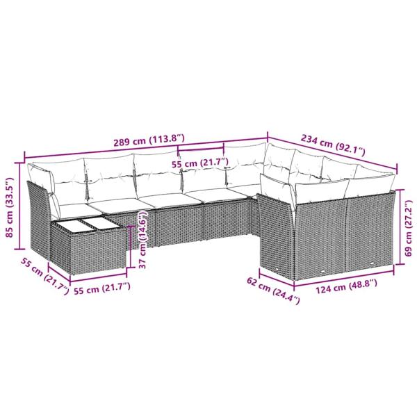 10-tlg. Garten-Sofagarnitur mit Kissen Hellgrau Poly Rattan