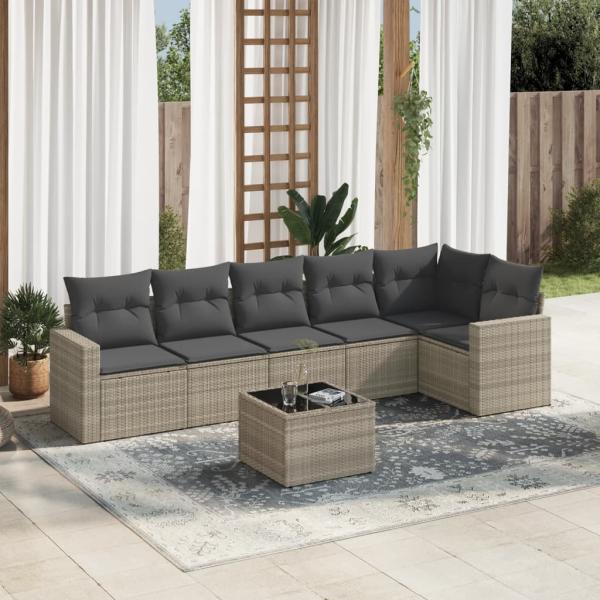 ARDEBO.de - 7-tlg. Garten-Sofagarnitur mit Kissen Hellgrau Poly Rattan