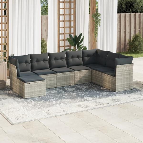 ARDEBO.de - 8-tlg. Garten-Sofagarnitur mit Kissen Hellgrau Poly Rattan