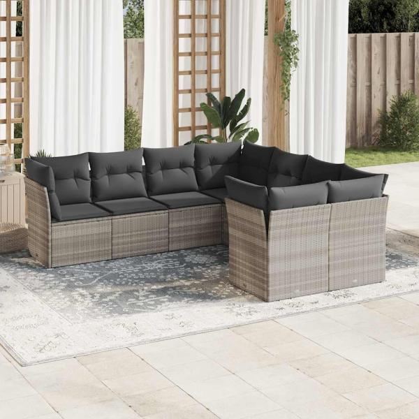 ARDEBO.de - 8-tlg. Garten-Sofagarnitur mit Kissen Hellgrau Poly Rattan