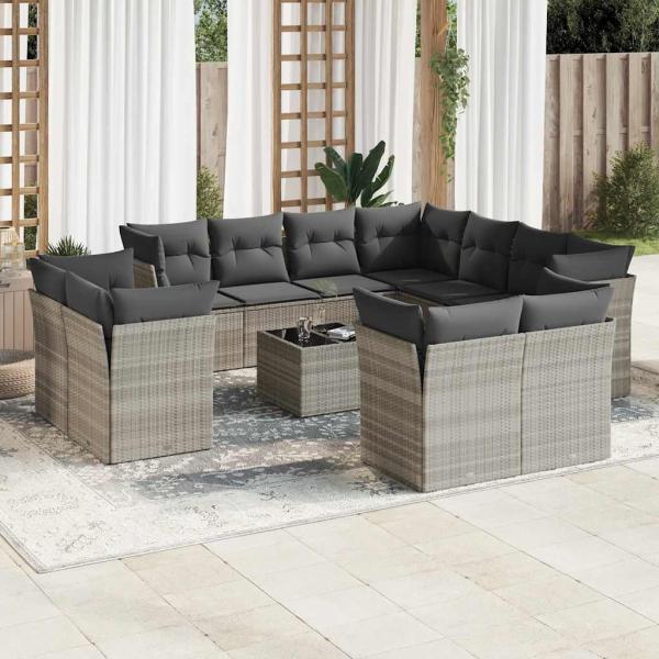 ARDEBO.de - 12-tlg. Garten-Sofagarnitur mit Kissen Hellgrau Poly Rattan