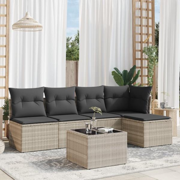 ARDEBO.de - 6-tlg. Garten-Sofagarnitur mit Kissen Hellgrau Poly Rattan