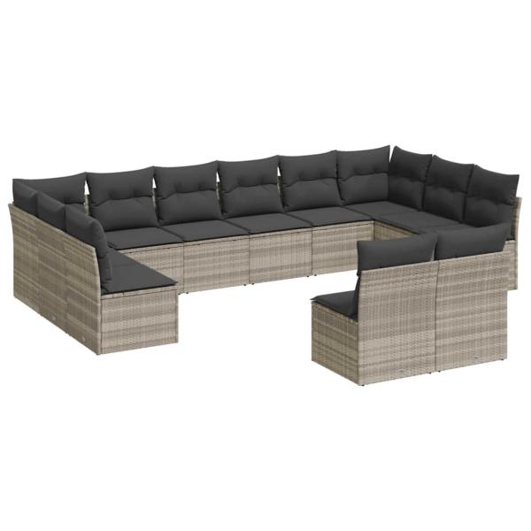 ARDEBO.de - 12-tlg. Garten-Sofagarnitur mit Kissen Hellgrau Poly Rattan