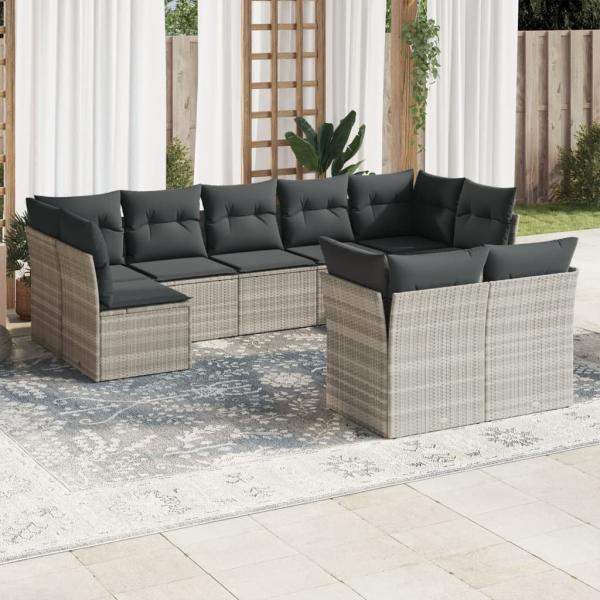 ARDEBO.de - 9-tlg. Garten-Sofagarnitur mit Kissen Hellgrau Poly Rattan