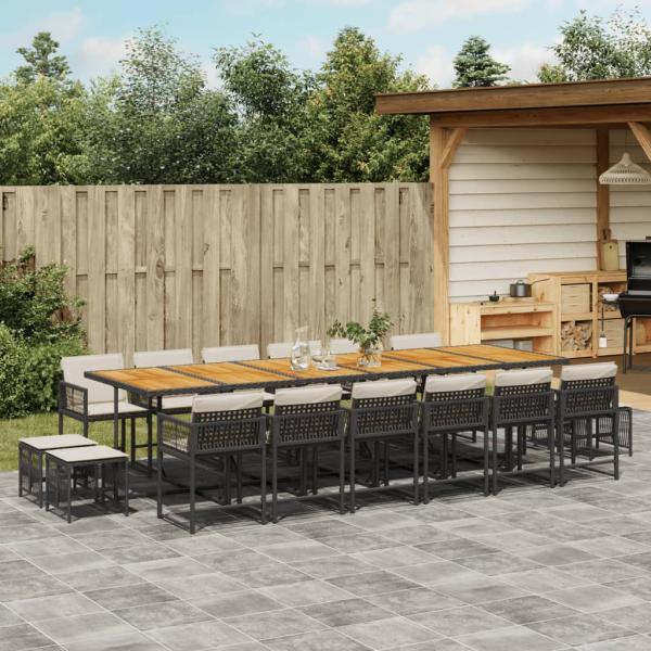 ARDEBO.de - 17-tlg. Garten-Essgruppe mit Kissen Schwarz Poly Rattan