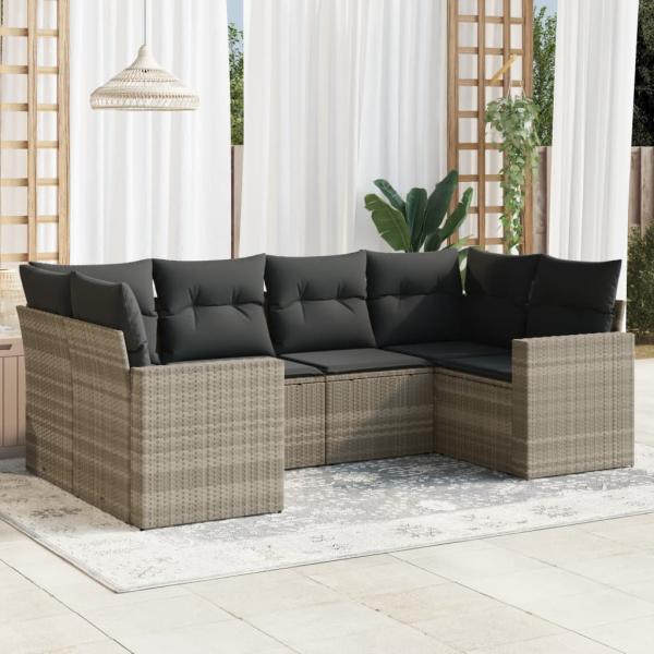 ARDEBO.de - 6-tlg. Garten-Sofagarnitur mit Kissen Hellgrau Poly Rattan