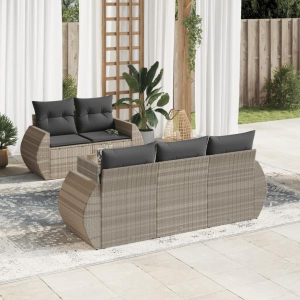 ARDEBO.de - 6-tlg. Garten-Sofagarnitur mit Kissen Hellgrau Poly Rattan