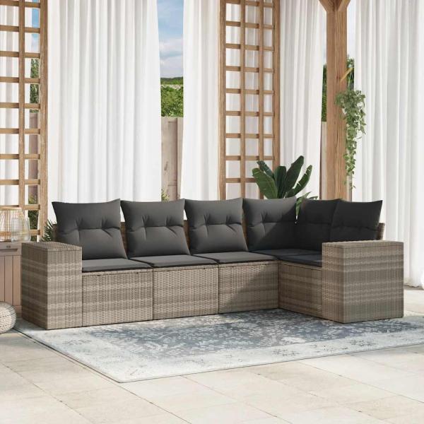 ARDEBO.de - 5-tlg. Garten-Sofagarnitur mit Kissen Hellgrau Poly Rattan