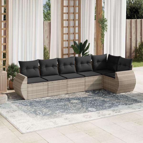 ARDEBO.de - 6-tlg. Garten-Sofagarnitur mit Kissen Hellgrau Poly Rattan