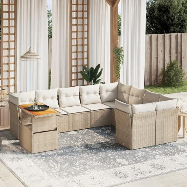 ARDEBO.de - 10-tlg. Garten-Sofagarnitur mit Kissen Beige Poly Rattan