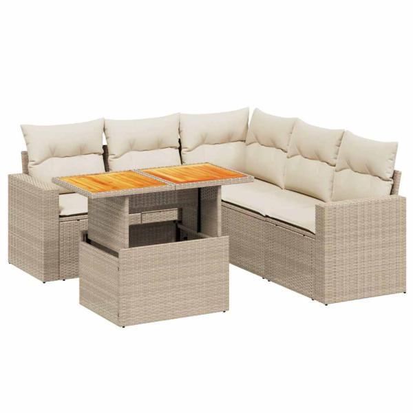 6-tlg. Garten-Sofagarnitur mit Kissen Beige Poly Rattan