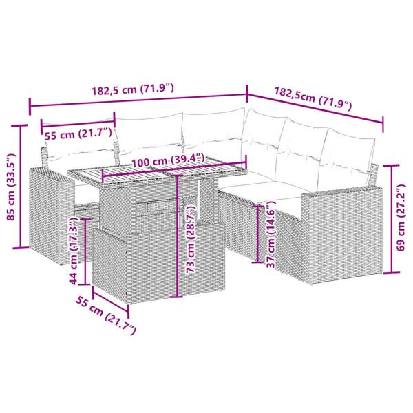 6-tlg. Garten-Sofagarnitur mit Kissen Beige Poly Rattan