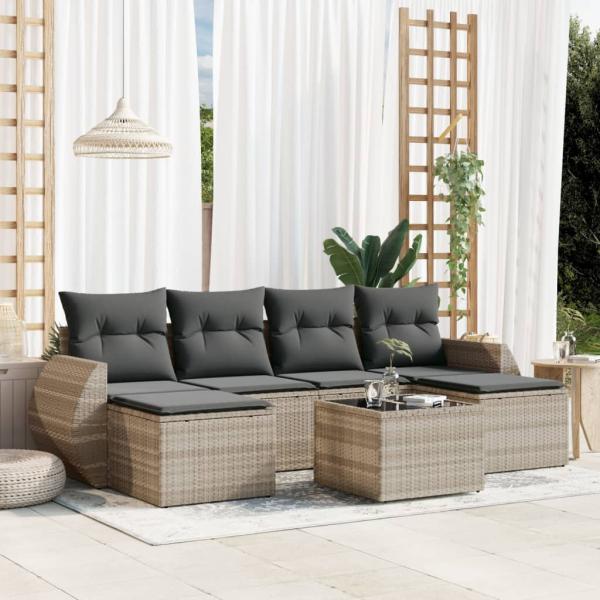 ARDEBO.de - 7-tlg. Garten-Sofagarnitur mit Kissen Hellgrau Poly Rattan