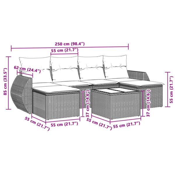 7-tlg. Garten-Sofagarnitur mit Kissen Hellgrau Poly Rattan