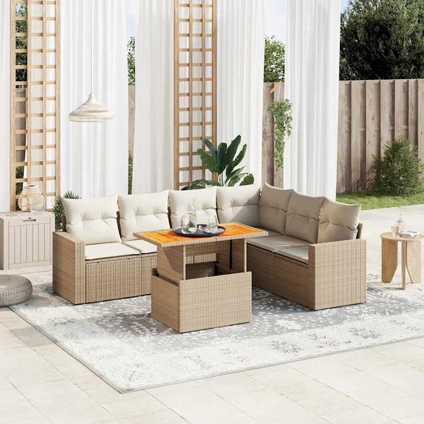 ARDEBO.de - 7-tlg. Garten-Sofagarnitur mit Kissen Beige Poly Rattan