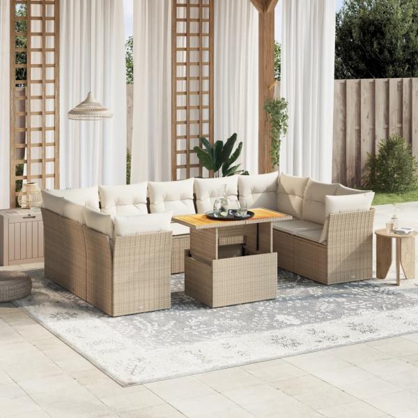 ARDEBO.de - 10-tlg. Garten-Sofagarnitur mit Kissen Beige Poly Rattan