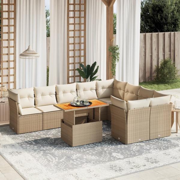ARDEBO.de - 10-tlg. Garten-Sofagarnitur mit Kissen Beige Poly Rattan