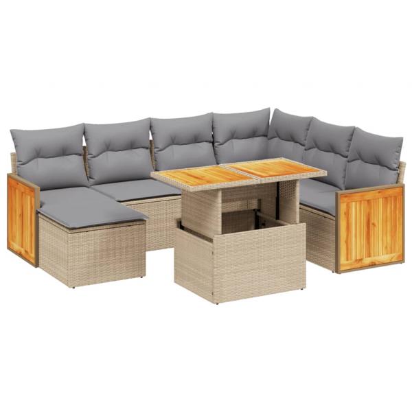 8-tlg. Garten-Sofagarnitur mit Kissen Beige Poly Rattan