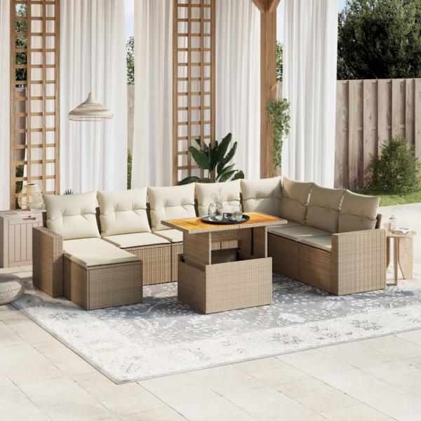 ARDEBO.de - 9-tlg. Garten-Sofagarnitur mit Kissen Beige Poly Rattan