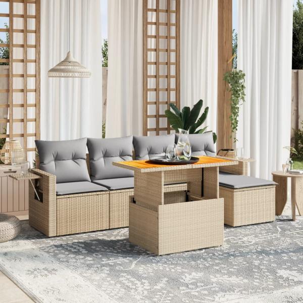 ARDEBO.de - 6-tlg. Garten-Sofagarnitur mit Kissen Beige Poly Rattan