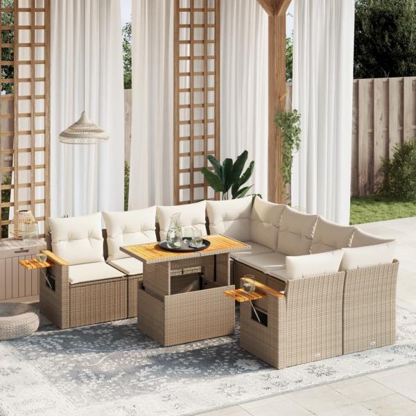 ARDEBO.de - 9-tlg. Garten-Sofagarnitur mit Kissen Beige Poly Rattan
