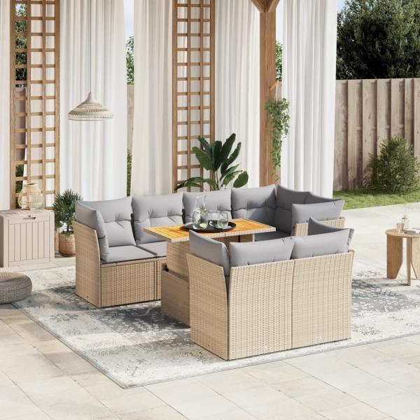 ARDEBO.de - 8-tlg. Garten-Sofagarnitur mit Kissen Beige Poly Rattan