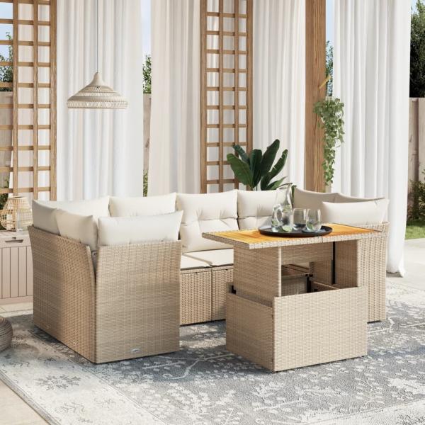 ARDEBO.de - 7-tlg. Garten-Sofagarnitur mit Kissen Beige Poly Rattan