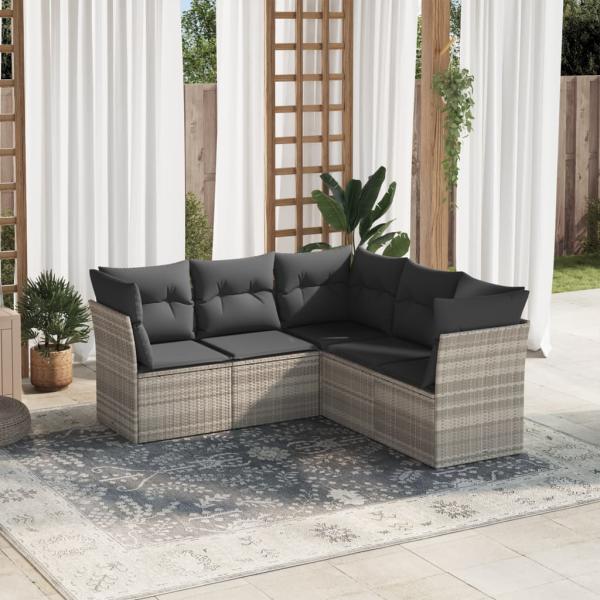 ARDEBO.de - 5-tlg. Garten-Sofagarnitur mit Kissen Hellgrau Poly Rattan