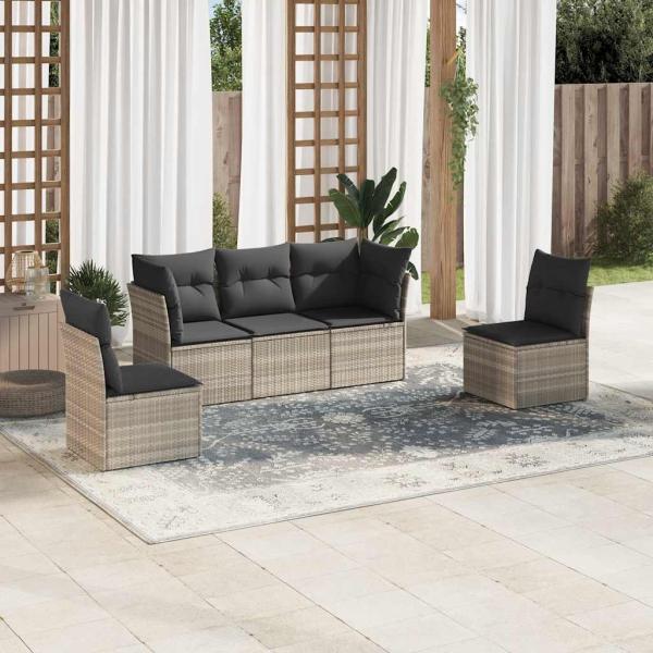 ARDEBO.de - 5-tlg. Garten-Sofagarnitur mit Kissen Hellgrau Poly Rattan