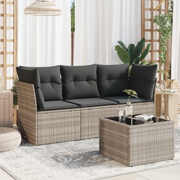 ARDEBO.de - 4-tlg. Garten-Sofagarnitur mit Kissen Hellgrau Poly Rattan