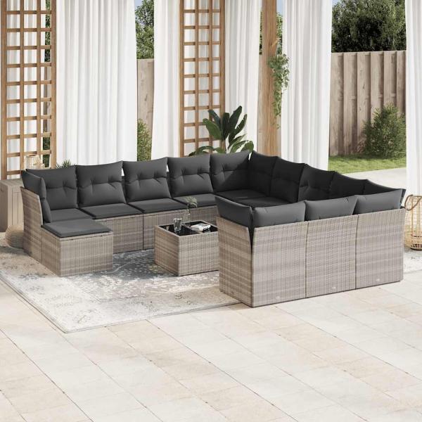ARDEBO.de - 13-tlg. Garten-Sofagarnitur mit Kissen Hellgrau Poly Rattan