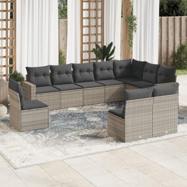 ARDEBO.de - 10-tlg. Garten-Sofagarnitur mit Kissen Hellgrau Poly Rattan