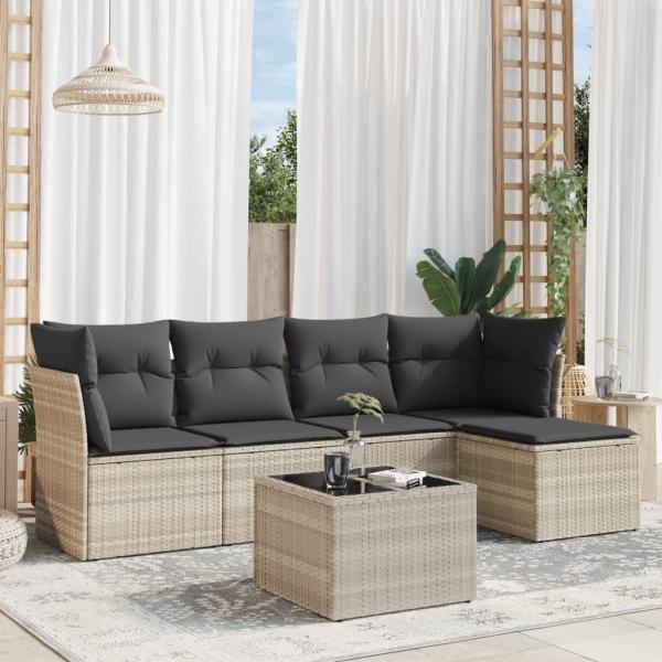 ARDEBO.de - 6-tlg. Garten-Sofagarnitur mit Kissen Hellgrau Poly Rattan