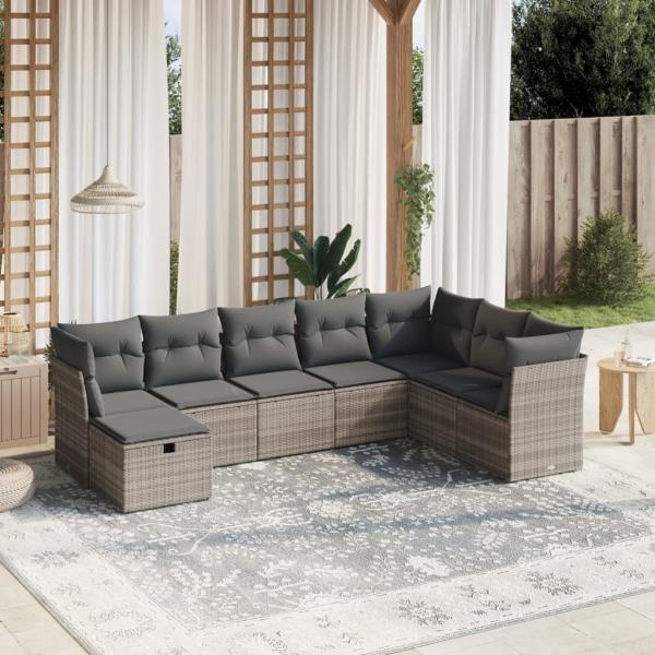 ARDEBO.de - 8-tlg. Garten-Sofagarnitur mit Kissen Hellgrau Poly Rattan