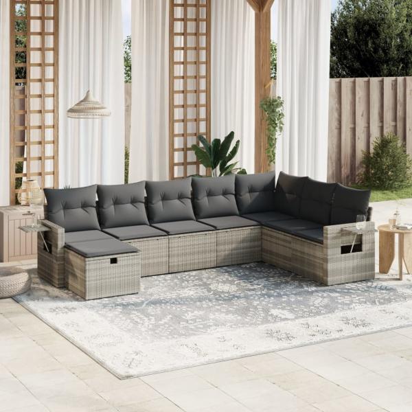 ARDEBO.de - 8-tlg. Garten-Sofagarnitur mit Kissen Hellgrau Poly Rattan