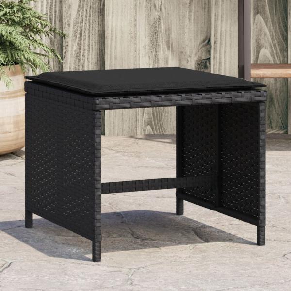 ARDEBO.de - Gartenhocker mit Kissen 4 Stk. Schwarz 41x41x36 cm Poly Rattan