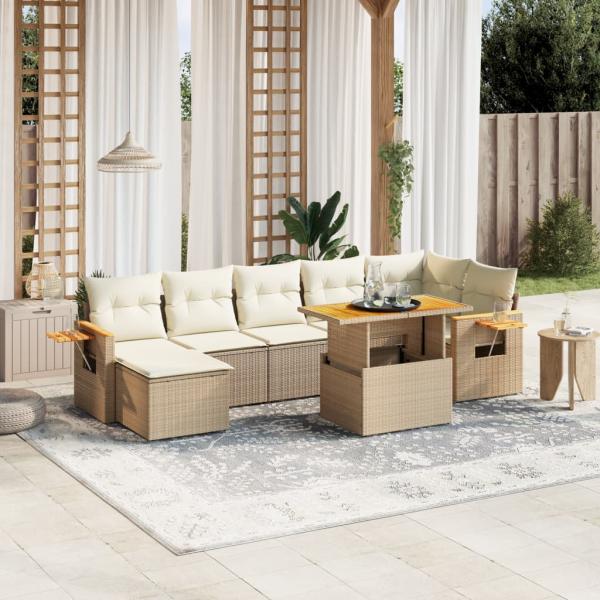 ARDEBO.de - 8-tlg. Garten-Sofagarnitur mit Kissen Beige Poly Rattan
