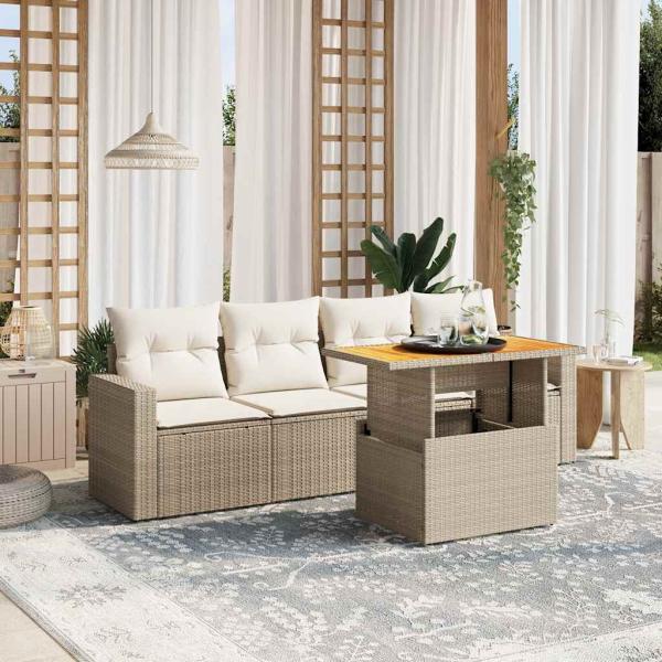 ARDEBO.de - 5-tlg. Garten-Sofagarnitur mit Kissen Beige Poly Rattan