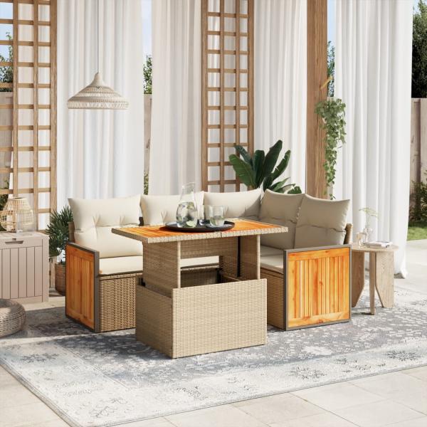 ARDEBO.de - 5-tlg. Garten-Sofagarnitur mit Kissen Beige Poly Rattan
