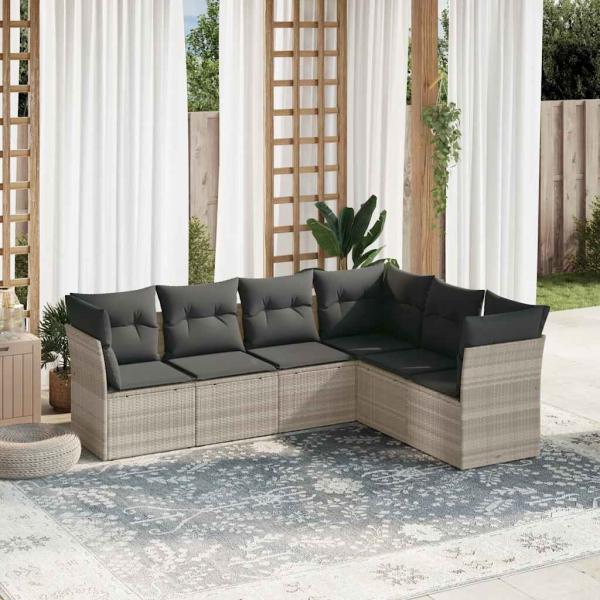 ARDEBO.de - 6-tlg. Garten-Sofagarnitur mit Kissen Hellgrau Poly Rattan