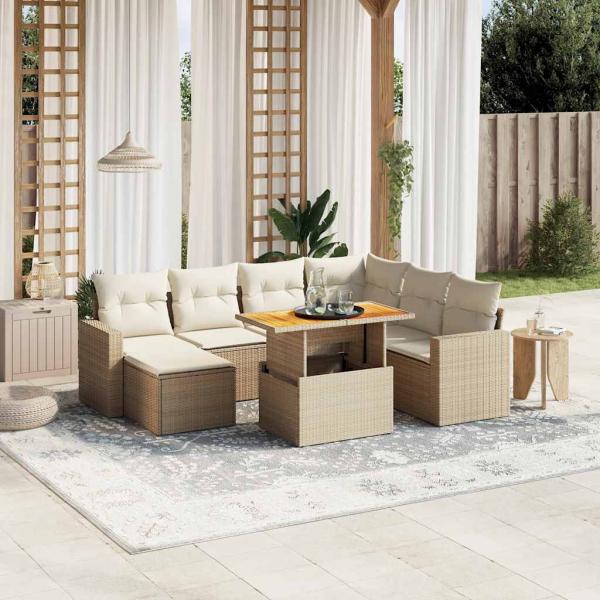 ARDEBO.de - 8-tlg. Garten-Sofagarnitur mit Kissen Beige Poly Rattan