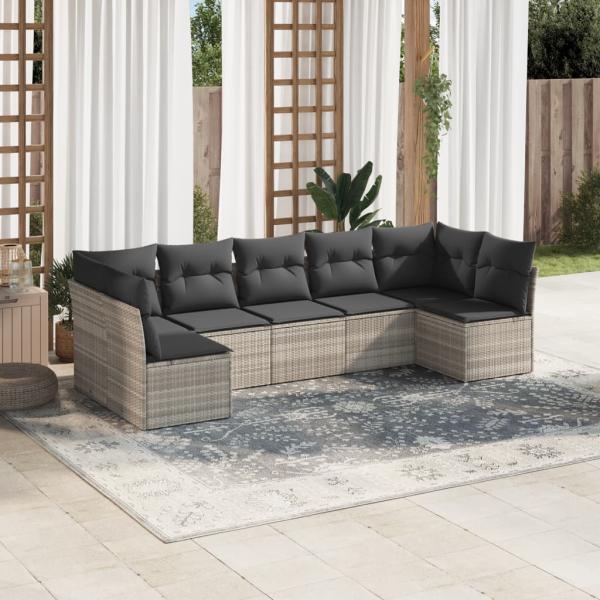 ARDEBO.de - 7-tlg. Garten-Sofagarnitur mit Kissen Hellgrau Poly Rattan