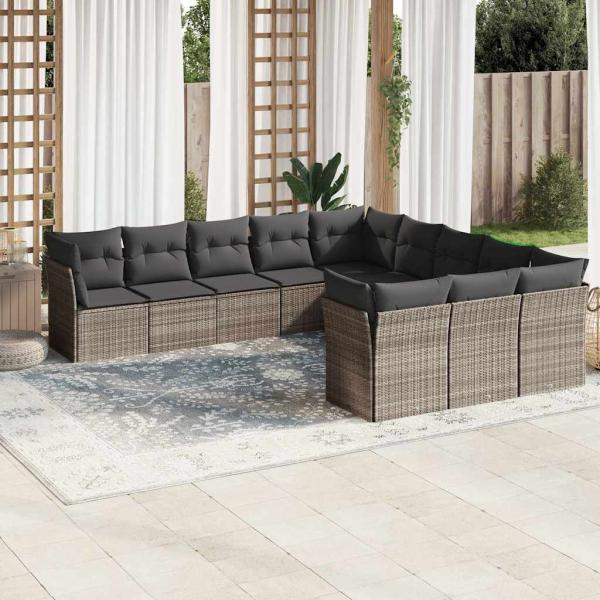 ARDEBO.de - 11-tlg. Garten-Sofagarnitur mit Kissen Hellgrau Poly Rattan