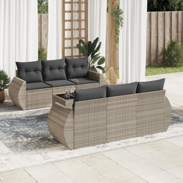 ARDEBO.de - 7-tlg. Garten-Sofagarnitur mit Kissen Hellgrau Poly Rattan