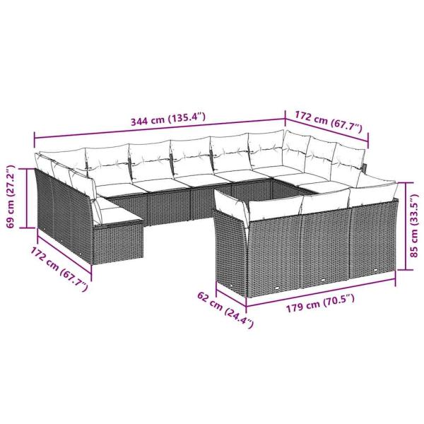 13-tlg. Garten-Sofagarnitur mit Kissen Hellgrau Poly Rattan