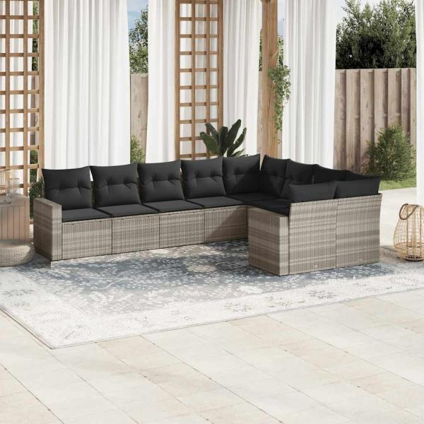 ARDEBO.de - 9-tlg. Garten-Sofagarnitur mit Kissen Hellgrau Poly Rattan